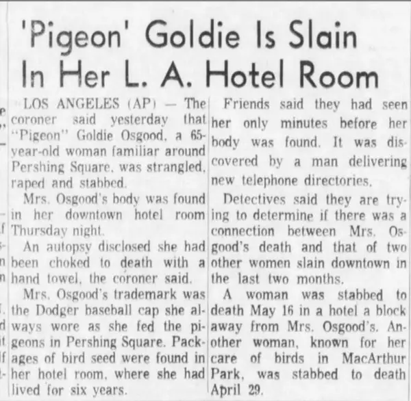 Pigeon Goldie Osgood killed cecil hotel