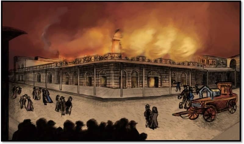 illustration of lalaurie mansion fire in 1834